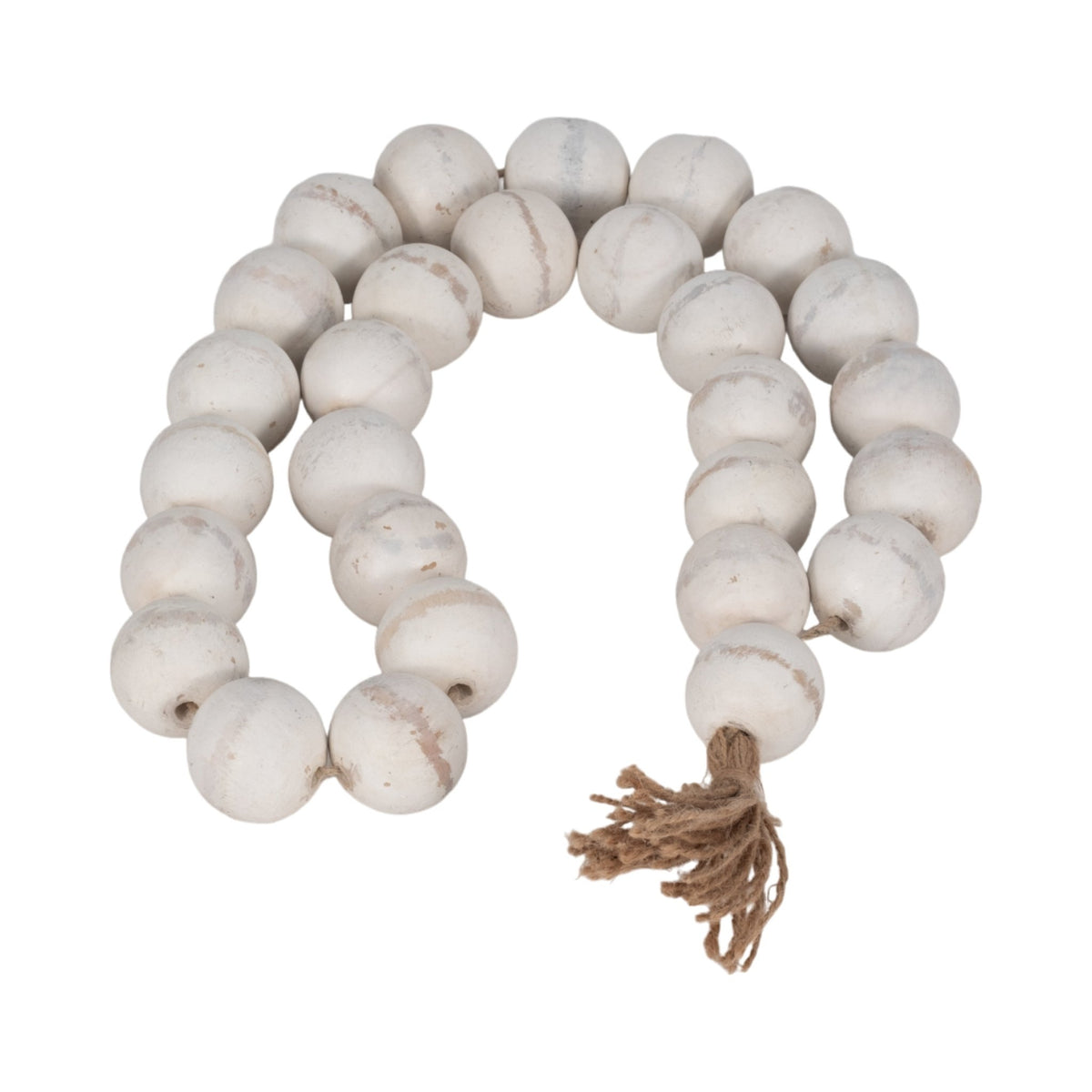 WOOD, 28" 2" DBL BEADED GARLAND W/ TASSEL, WHITE Table Decors| Sagebrook Home