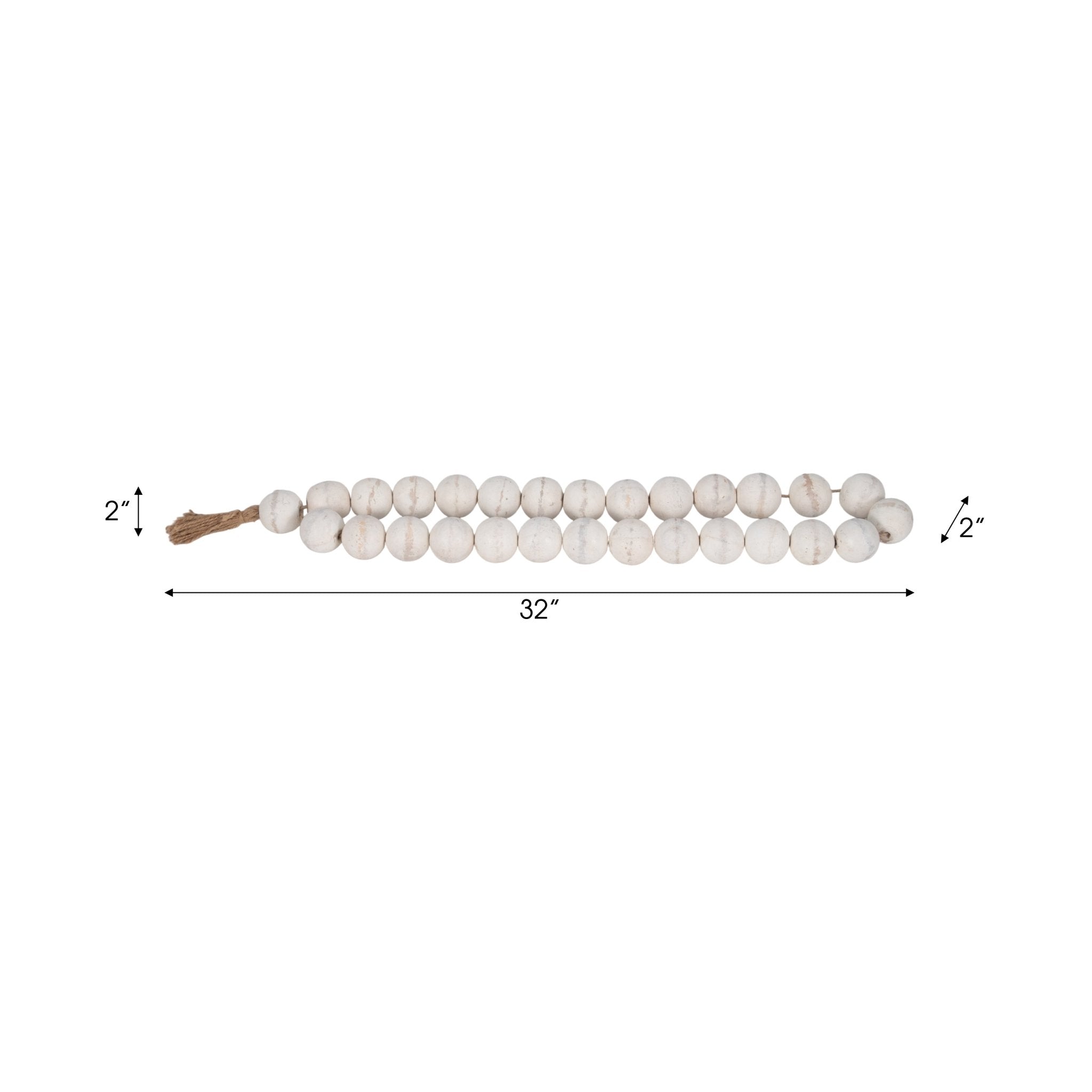 WOOD, 28" 2" DBL BEADED GARLAND W/ TASSEL, WHITE Table Decors| Sagebrook Home