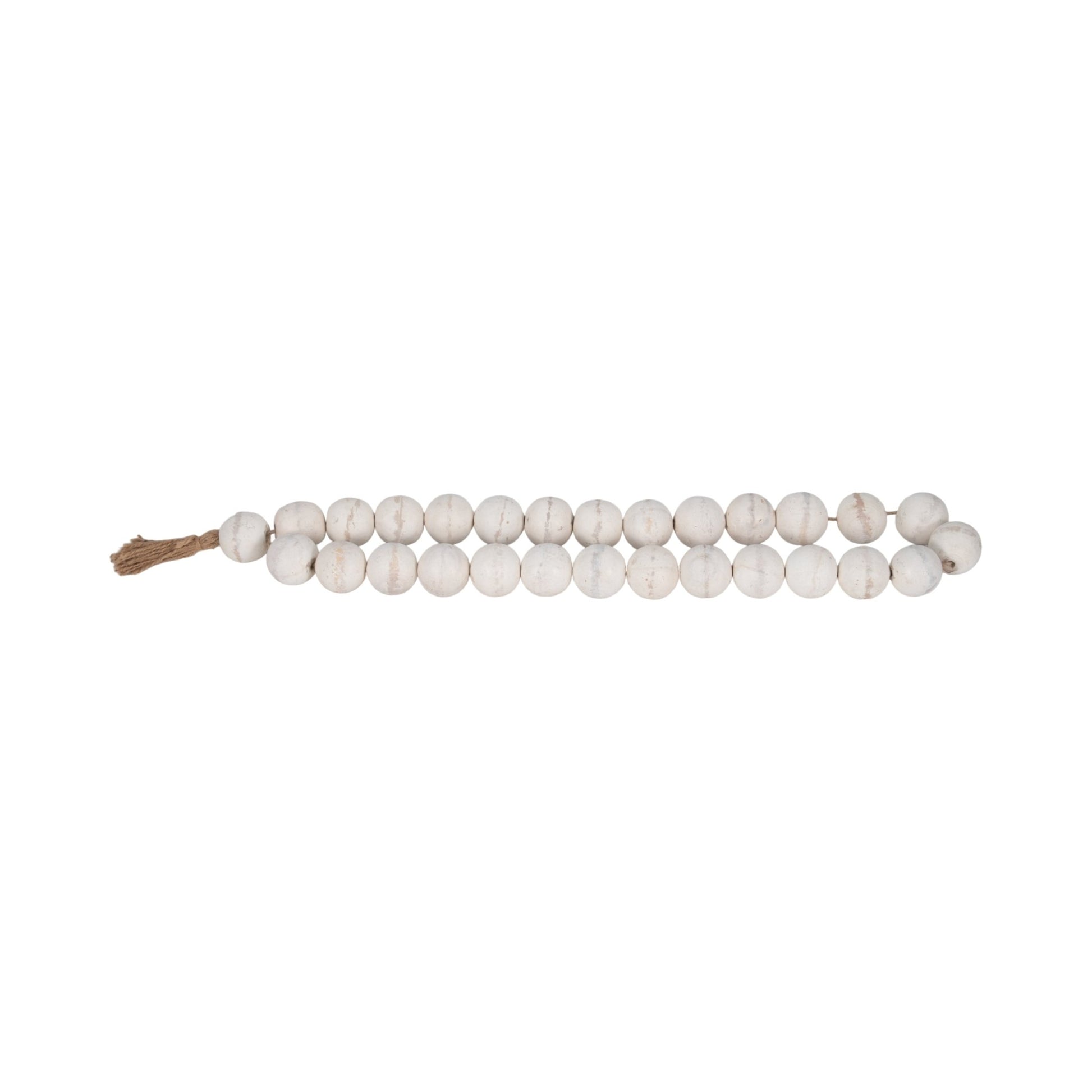 WOOD, 28" 2" DBL BEADED GARLAND W/ TASSEL, WHITE Table Decors| Sagebrook Home