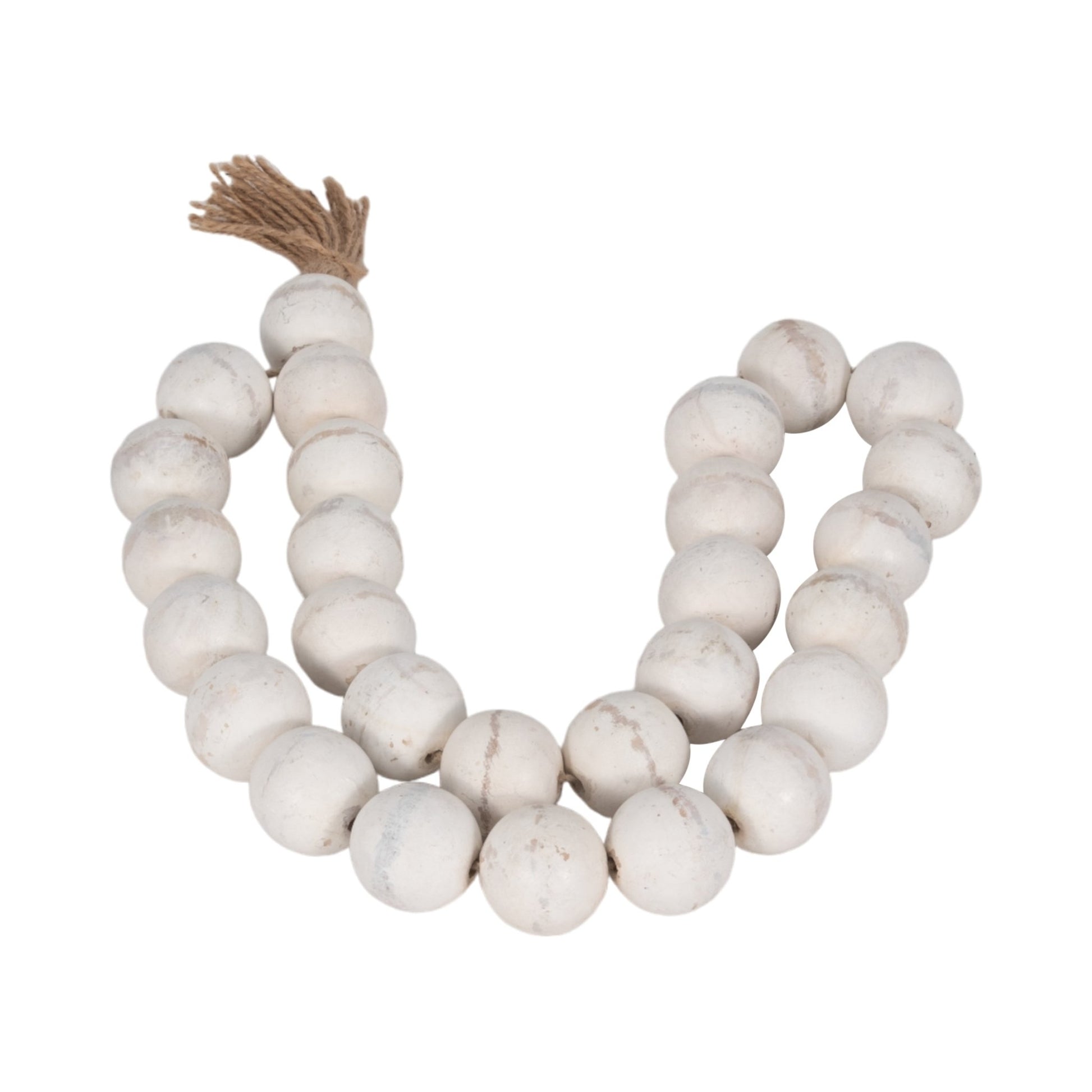 WOOD, 28" 2" DBL BEADED GARLAND W/ TASSEL, WHITE Table Decors| Sagebrook Home