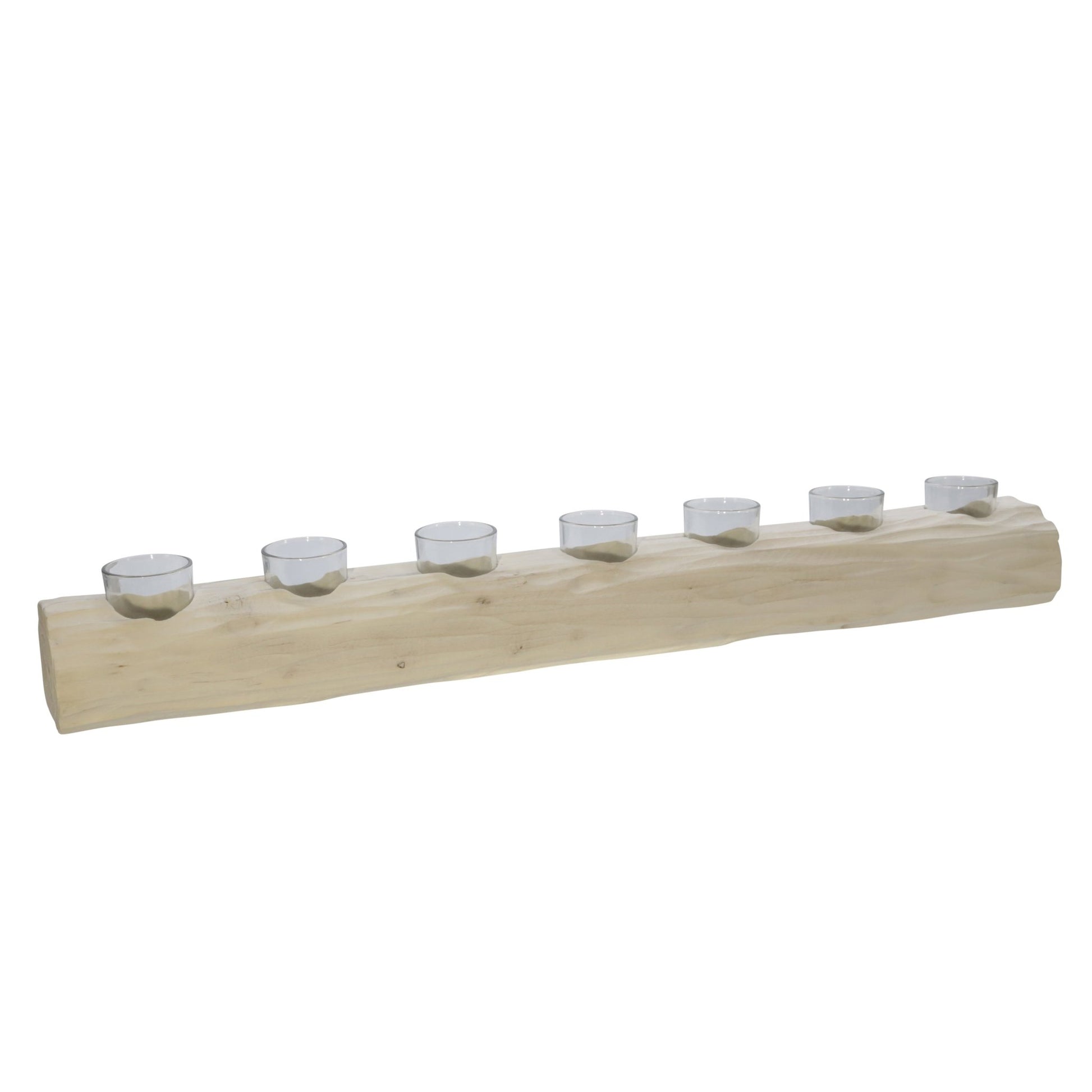 WOOD 32" LOG 7-CUP TEALIGHT HOLDER, WHITE Candle Holders| Sagebrook Home