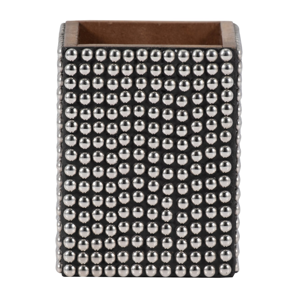 WOOD, 4" STUDDED PENCIL CUP, SILVER/BLACK Table Decors| Sagebrook Home