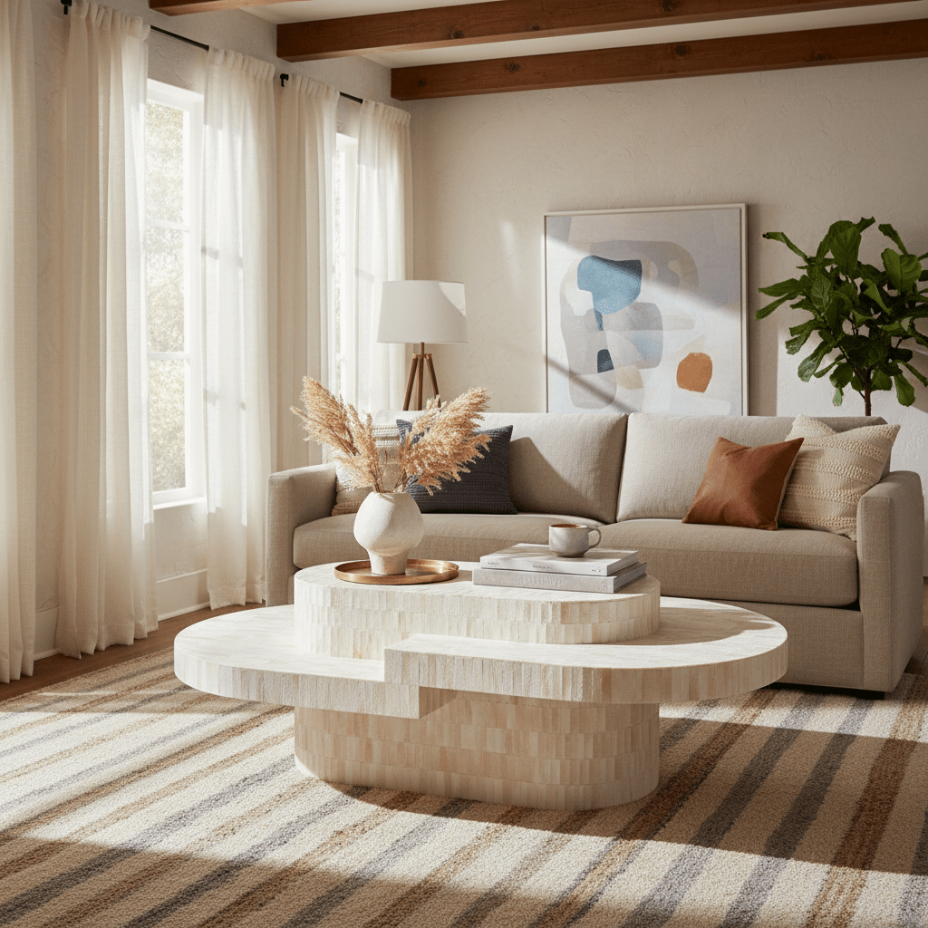 WOOD, 49" CARVED INLAY COFFEE TABLE, NATURAL Coffee Tables| Sagebrook Home