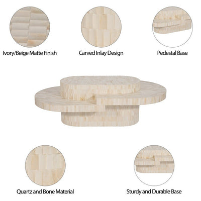 WOOD, 49" CARVED INLAY COFFEE TABLE, NATURAL - Al Rugaib Furniture