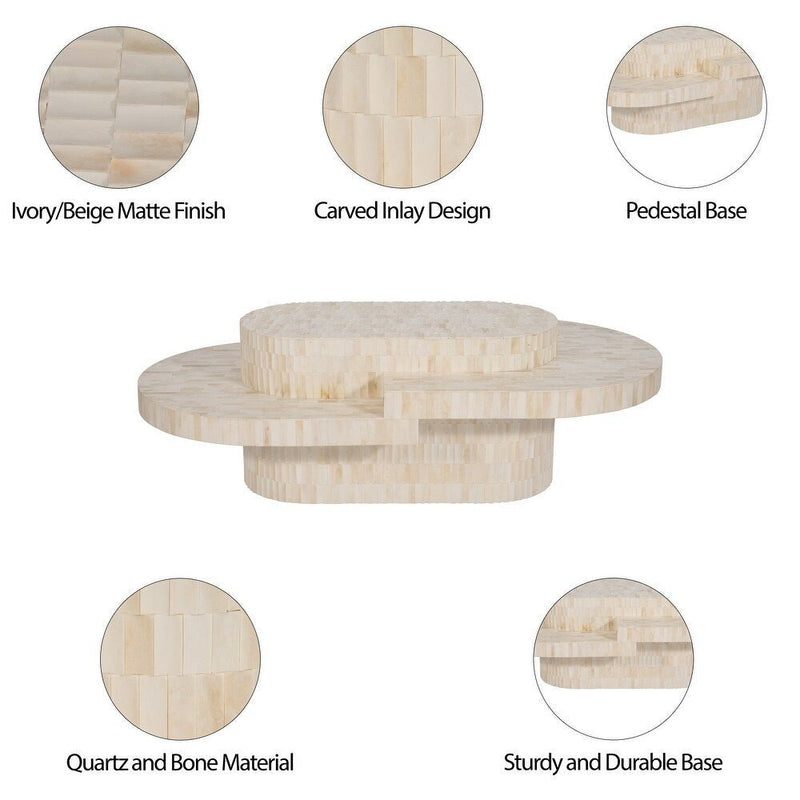 WOOD, 49" CARVED INLAY COFFEE TABLE, NATURAL - Al Rugaib Furniture