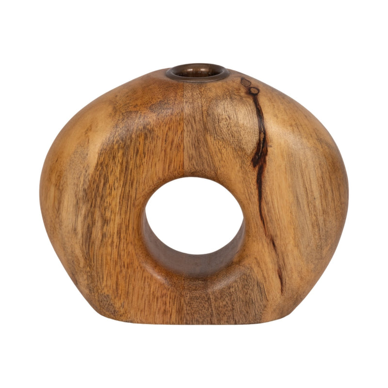 WOOD, 5" OPEN CUT OUT TAPER CANDLEHOLDER, NATURAL - Al Rugaib Furniture