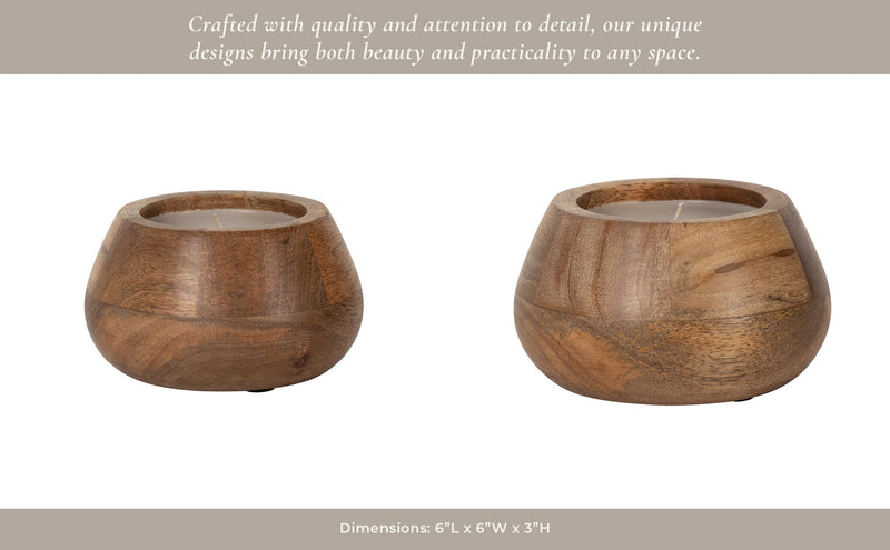 WOOD, 6" 10 OZ MODERN BOWL SCENTED CANDLE, NATURAL - Al Rugaib Furniture