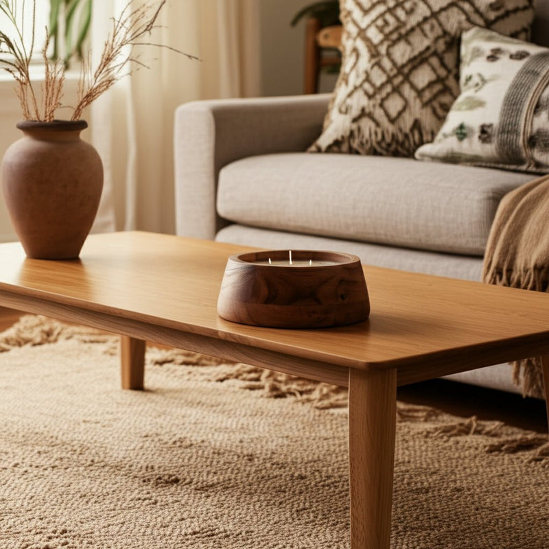 WOOD, 6" 11 OZ BOWL SCENTED CANDLE, NATURAL - Al Rugaib Furniture