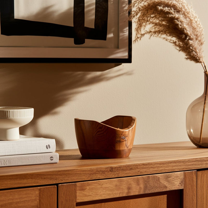 WOOD, 6" 17 OZ CURVY BOWL SCENTED CANDLE, NATURAL - Al Rugaib Furniture