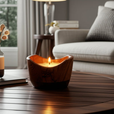 WOOD, 6" 17 OZ CURVY BOWL SCENTED CANDLE, NATURAL - Al Rugaib Furniture