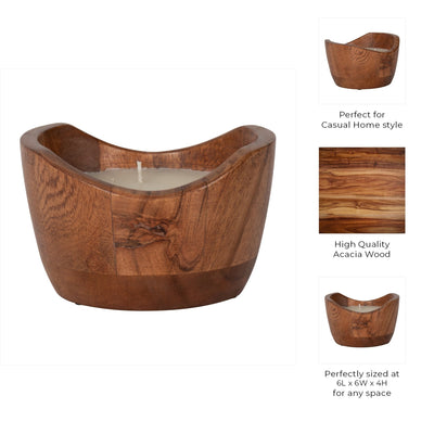 WOOD, 6" 17 OZ CURVY BOWL SCENTED CANDLE, NATURAL - Al Rugaib Furniture