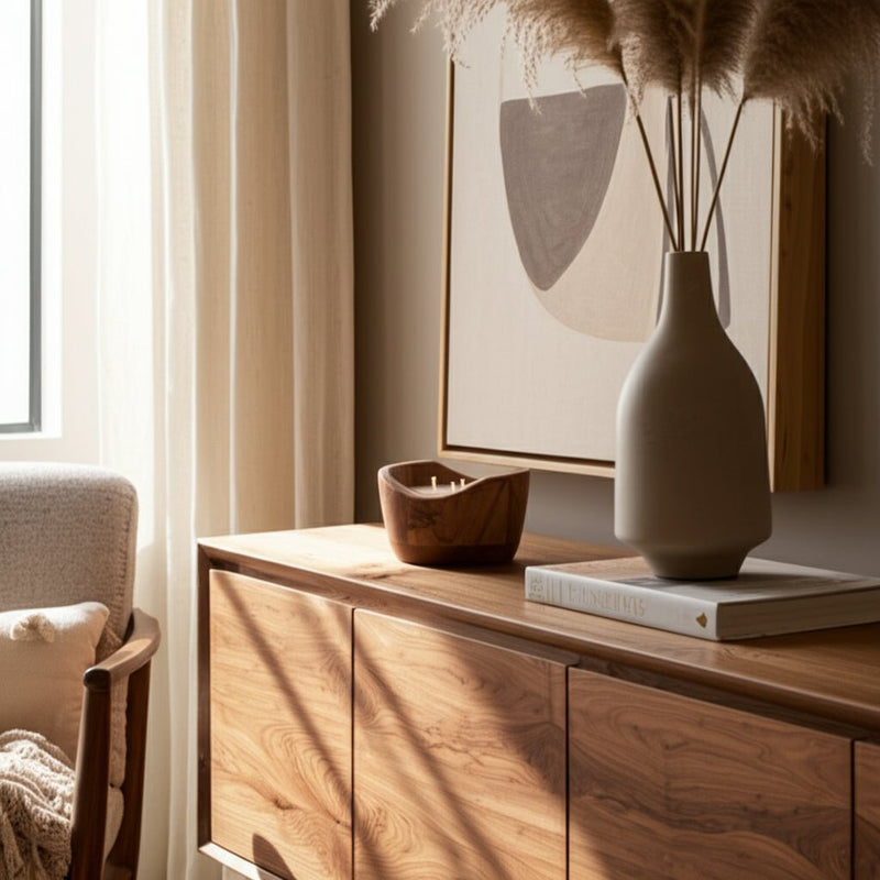 WOOD, 6" 17 OZ CURVY BOWL SCENTED CANDLE, NATURAL - Al Rugaib Furniture