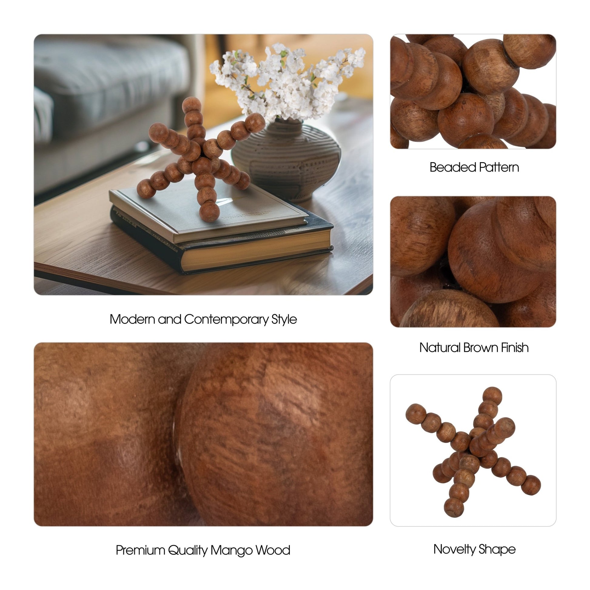 WOOD, 6" BEADED JACK, NATURAL Table Decors| Sagebrook Home