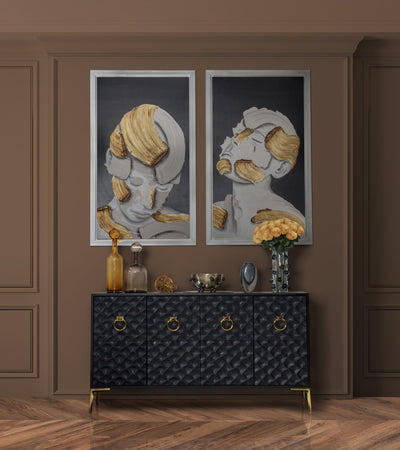 WOOD, 65X35 CONSOLE CABINET, BLK/GLD, KD - Al Rugaib Furniture