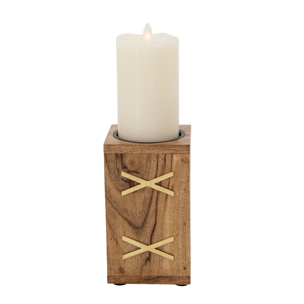 WOOD 7" PILLAR HOLDER, BROWN Candle Holders| Sagebrook Home