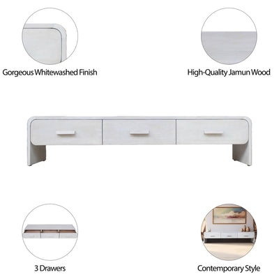 WOOD, 71"L MEDIA STAND W/ 3 DRAWERS, WHITEWASH - Al Rugaib Furniture