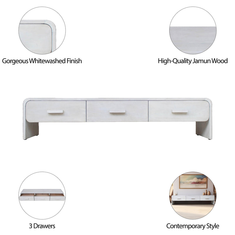 WOOD, 71"L MEDIA STAND W/ 3 DRAWERS, WHITEWASH - Al Rugaib Furniture