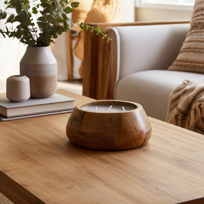 WOOD, 8" 15 OZ MODERN BOWL SCENTED CANDLE, NATURAL - Al Rugaib Furniture