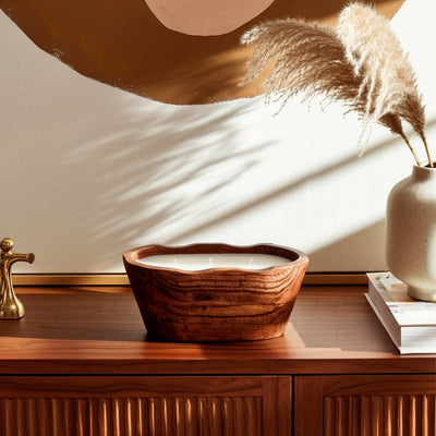 WOOD, 8" 16 OZ OVAL BOWL SCENTED CANDLE, NATURAL - Al Rugaib Furniture