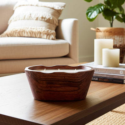 WOOD, 8" 16 OZ OVAL BOWL SCENTED CANDLE, NATURAL - Al Rugaib Furniture