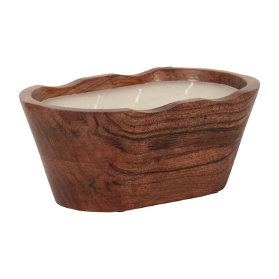 WOOD, 8" 16 OZ OVAL BOWL SCENTED CANDLE, NATURAL - Al Rugaib Furniture