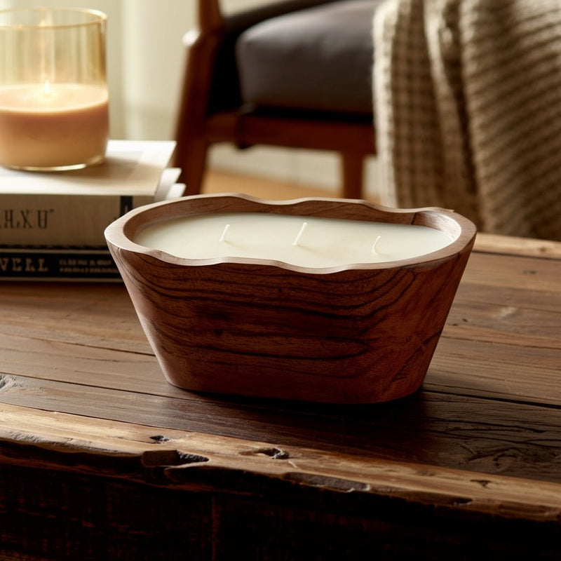 WOOD, 8" 16 OZ OVAL BOWL SCENTED CANDLE, NATURAL - Al Rugaib Furniture
