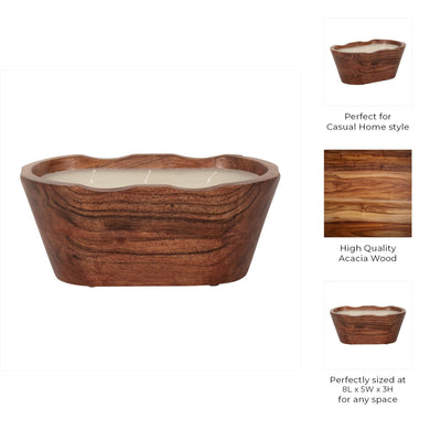 WOOD, 8" 16 OZ OVAL BOWL SCENTED CANDLE, NATURAL - Al Rugaib Furniture