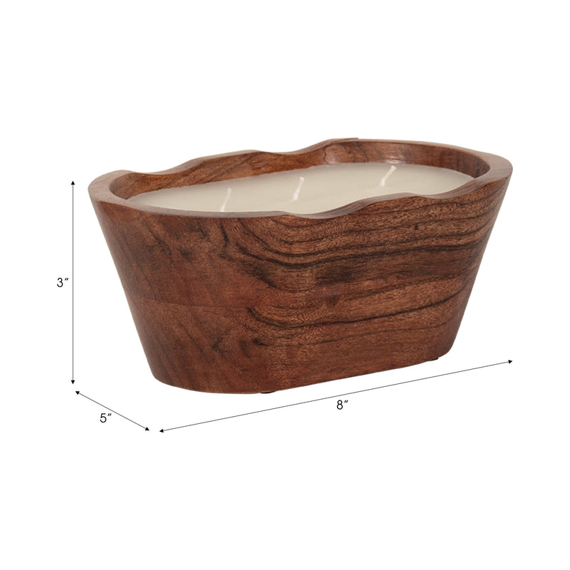 WOOD, 8" 16 OZ OVAL BOWL SCENTED CANDLE, NATURAL - Al Rugaib Furniture