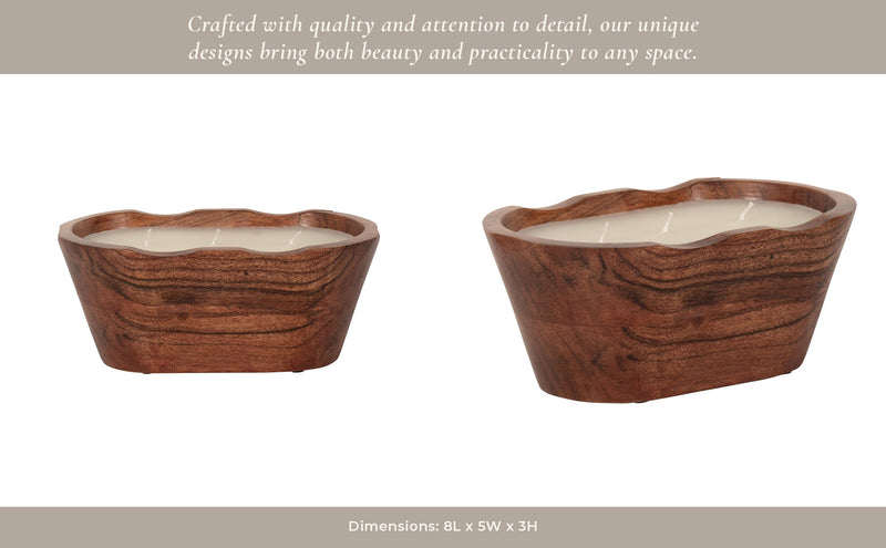 WOOD, 8" 16 OZ OVAL BOWL SCENTED CANDLE, NATURAL - Al Rugaib Furniture