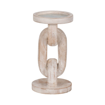 Wood, 8" Chain Pillar Candle Holder, White - Al Rugaib Furniture