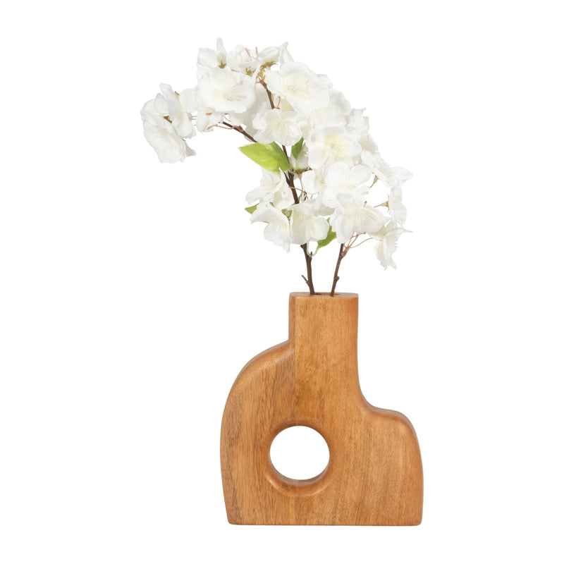 WOOD, 8" CIRCLE CUT - OUT VASE, NATURAL - Al Rugaib Furniture