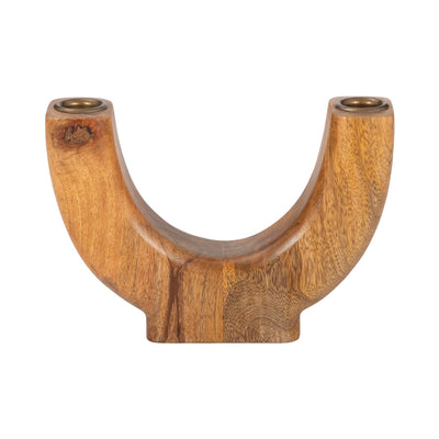 WOOD, 8" HALF CIRCLE 2 - TAPER CANDLEHOLDER, NATURAL - Al Rugaib Furniture