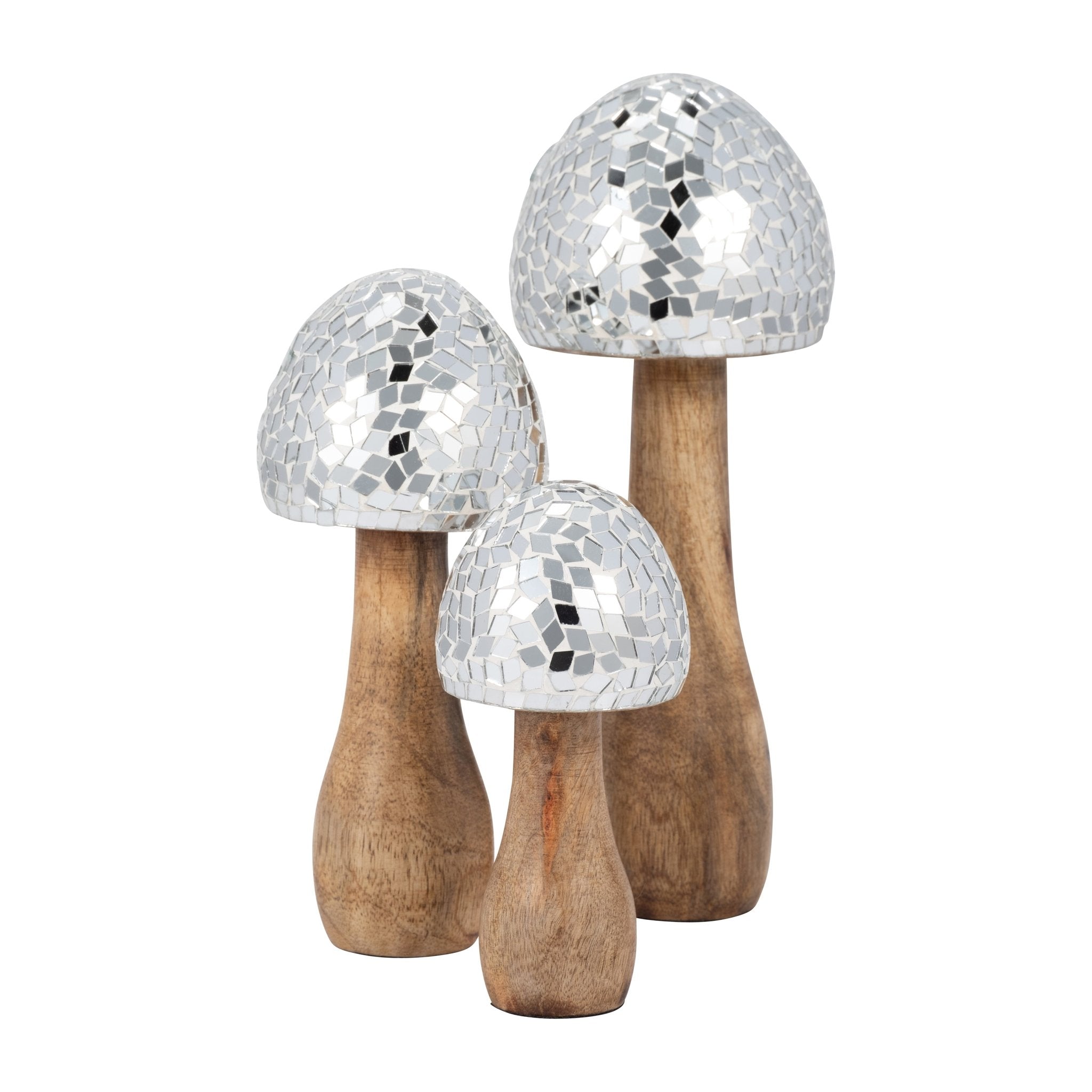 WOOD, 8" MOSAIC MUSHROOM, SILVER Table Decors| Sagebrook Home