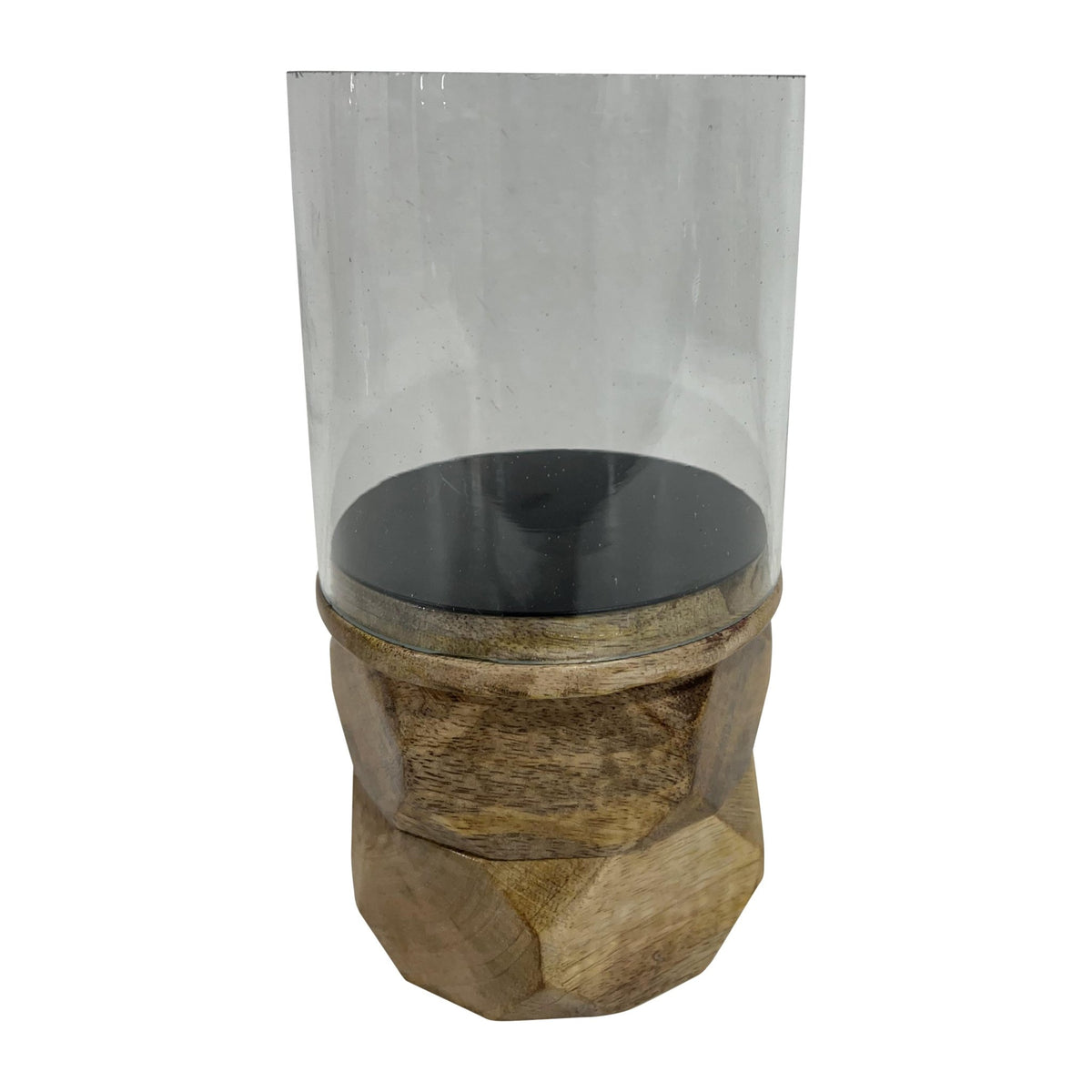WOOD, 8" STACKED HEXAGON PILLAR HURRICANE, NATURAL Candle Holders| Sagebrook Home