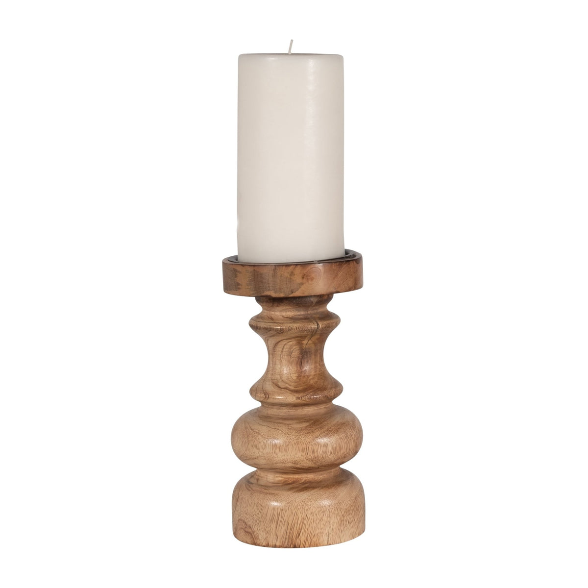 WOOD, 8" TRADITIONAL PILLAR CANDLEHOLDER, NATURAL Candle Holders| Sagebrook Home