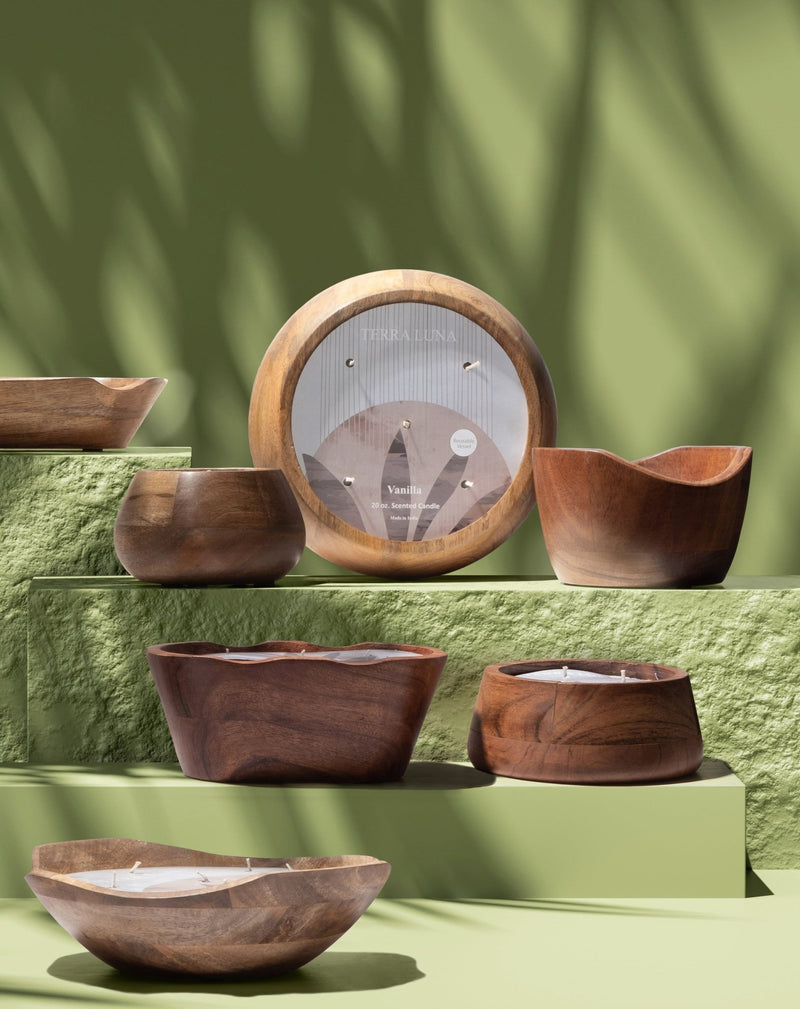 WOOD, 9" 20 OZ MODERN BOWL SCENTED CANDLE, NATURAL - Al Rugaib Furniture