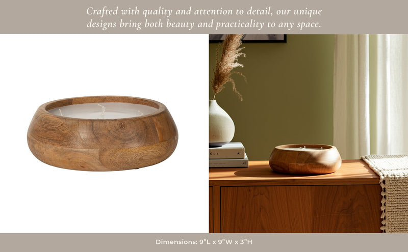 WOOD, 9" 20 OZ MODERN BOWL SCENTED CANDLE, NATURAL - Al Rugaib Furniture