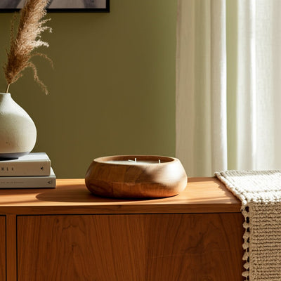 WOOD, 9" 20 OZ MODERN BOWL SCENTED CANDLE, NATURAL - Al Rugaib Furniture