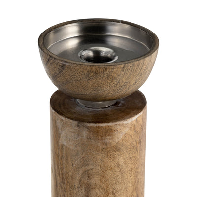 WOOD ACRYLIC DETAIL TAPER CANDLEHOLDER, NATUR - Al Rugaib Furniture