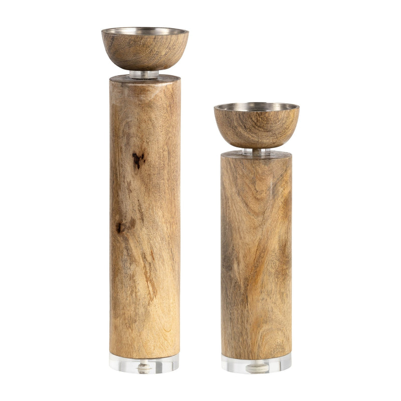 WOOD ACRYLIC DETAIL TAPER CANDLEHOLDER, NATUR - Al Rugaib Furniture