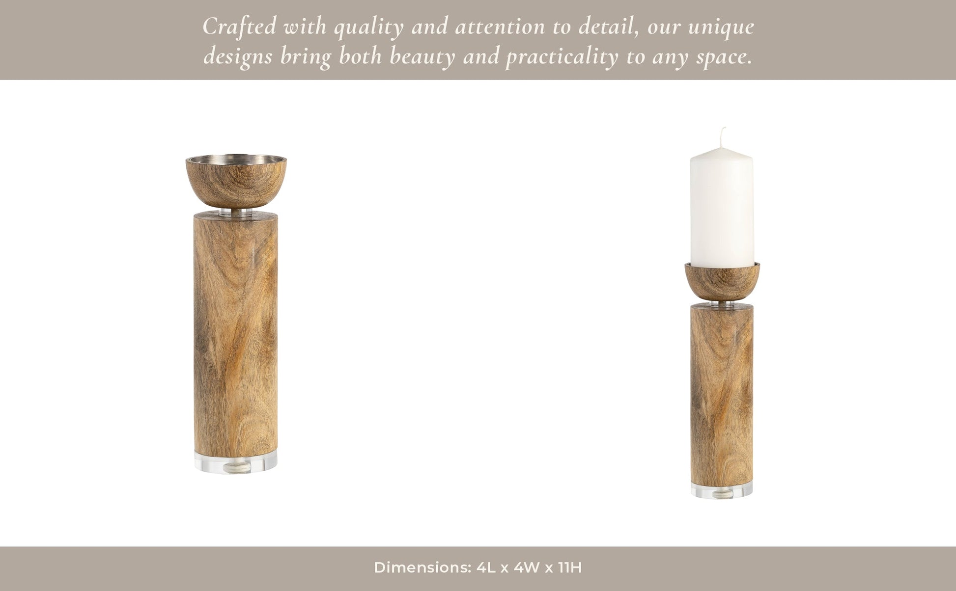 WOOD, 11" ACRYLIC DETAIL TAPER CANDLEHOLDER, NATUR Candle Holders| Sagebrook Home