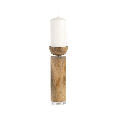 WOOD ACRYLIC DETAIL TAPER CANDLEHOLDER, NATUR - Al Rugaib Furniture