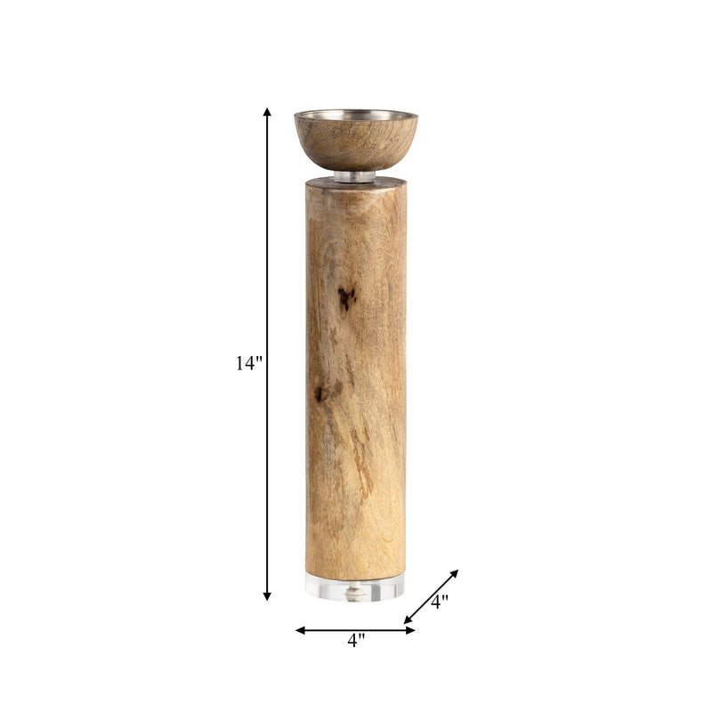 WOOD ACRYLIC DETAIL TAPER CANDLEHOLDER, NATUR - Al Rugaib Furniture
