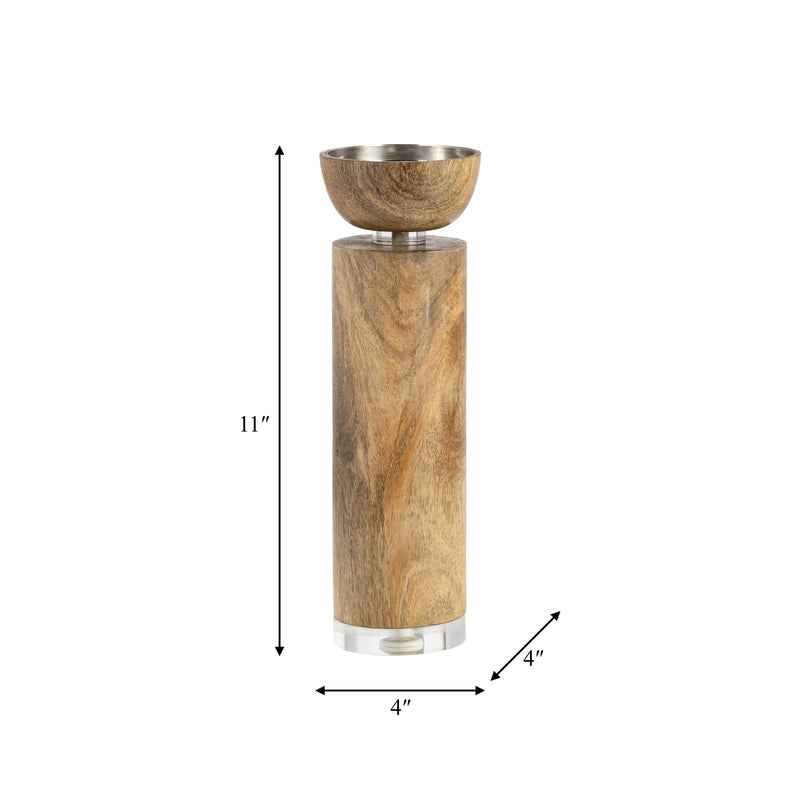 WOOD ACRYLIC DETAIL TAPER CANDLEHOLDER, NATUR - Al Rugaib Furniture