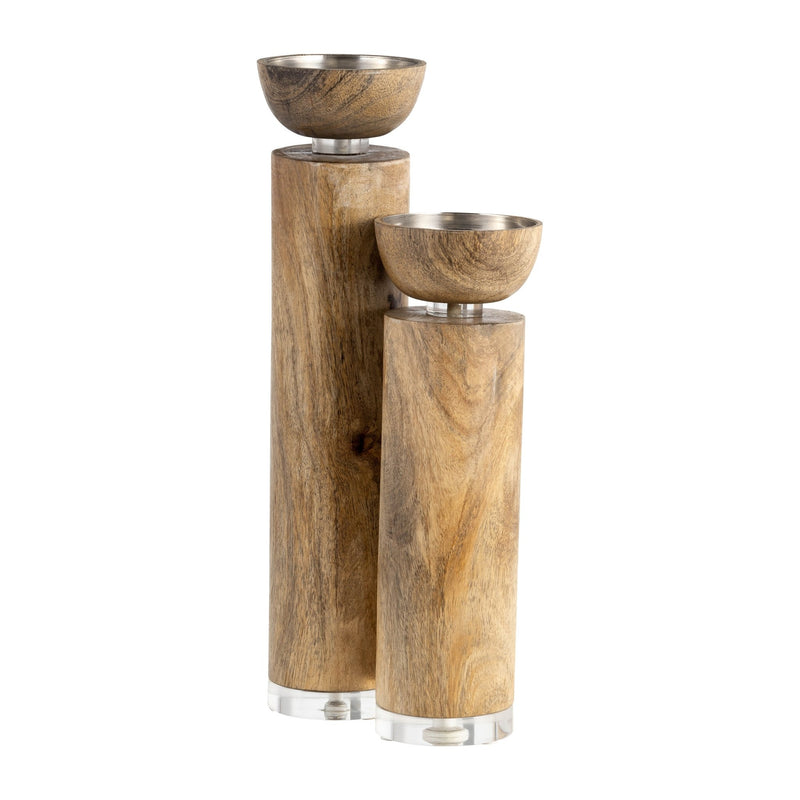 WOOD ACRYLIC DETAIL TAPER CANDLEHOLDER, NATUR - Al Rugaib Furniture