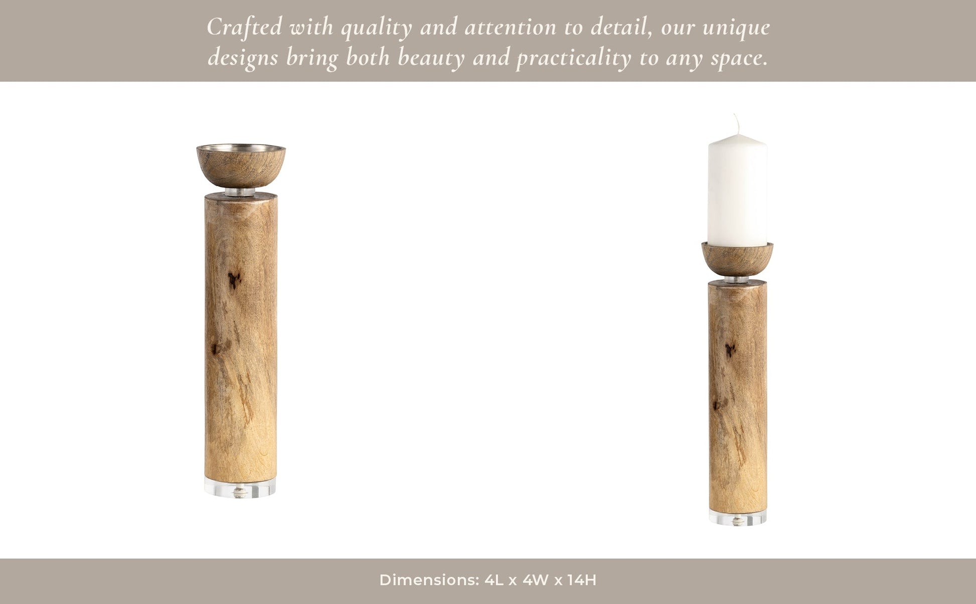 WOOD, 11" ACRYLIC DETAIL TAPER CANDLEHOLDER, NATUR Candle Holders| Sagebrook Home
