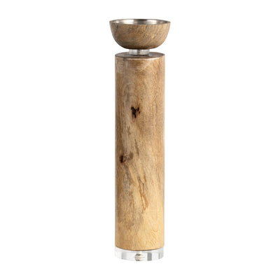 WOOD ACRYLIC DETAIL TAPER CANDLEHOLDER, NATUR - Al Rugaib Furniture