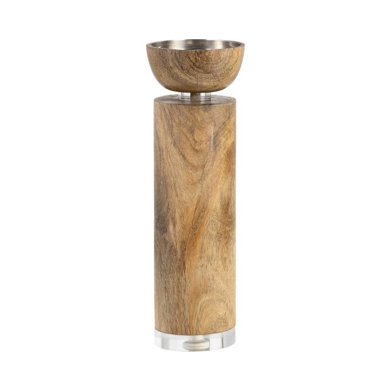 WOOD ACRYLIC DETAIL TAPER CANDLEHOLDER, NATUR - Al Rugaib Furniture