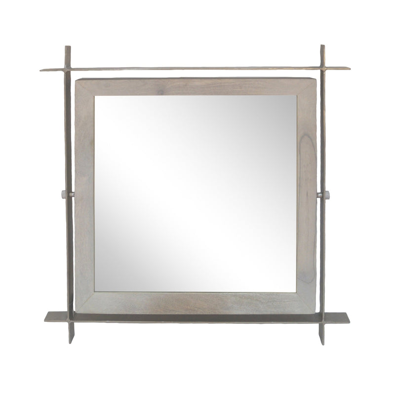 Wood And Iron Square Mirror, White Wash - Al Rugaib Furniture