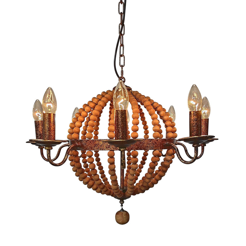 WOOD BEAD 8 LIGHT CHANDELIER, BROWN - Al Rugaib Furniture